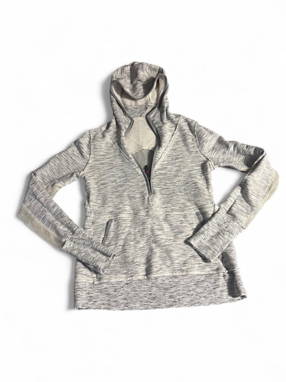 FP Movement by Free People Heathered Light Gray Hooded Half-Zip Pullover